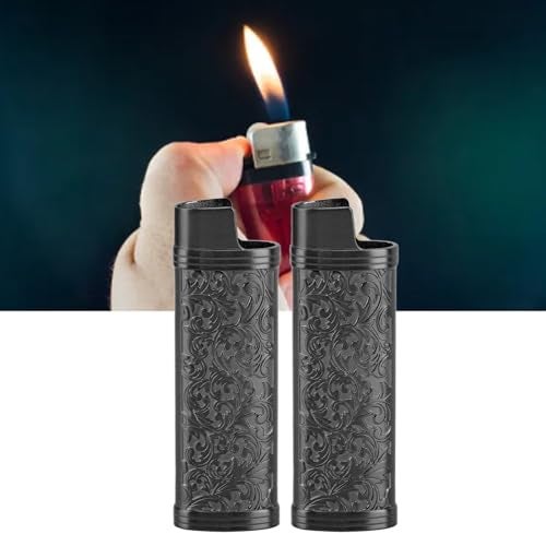 Bewinner 2PCS Lighter Case Cover, Vintage Floral Metal Lighter Case Cover Holder for Mini Lighter J5 (Black) - Image 3