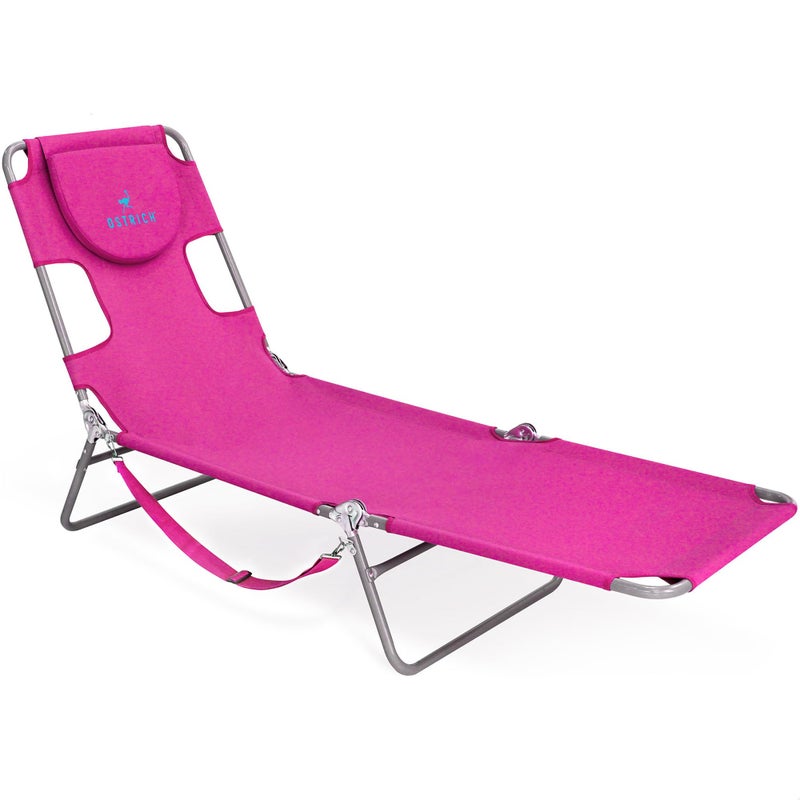 Ostrich Beach Lounge Chair Folding Reclining Outdoor Chaise Lounger Pink Portable Adjustable Recliner Chair for Lawn Pool Patio Garden and Yard