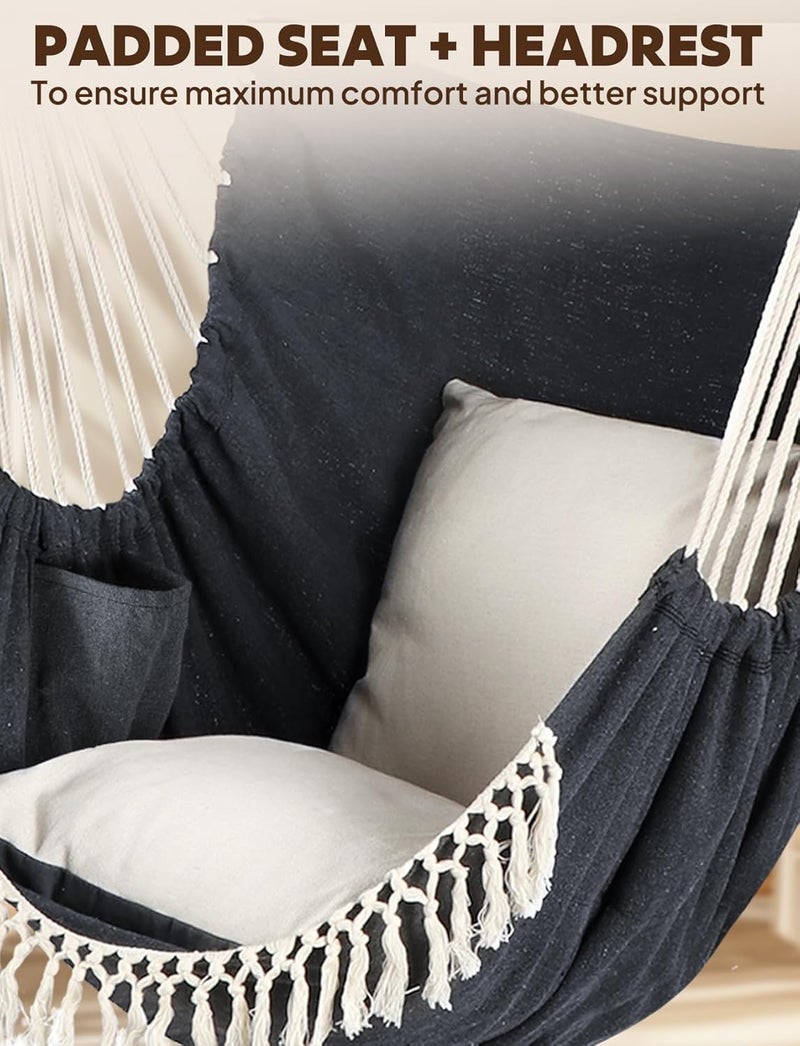 Chihee Hammock Chair Hanging Swing Max 500 Lbs 2 Cushions Included Steel Spreader Bar with Anti-Slip Grooves Portable Hanging Chair Side Pocket Large Macrame Bohemian Chair Indoor Outdoor - Image 4