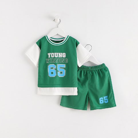 2024 Kids Summer Sports Jersey Set Boys Short Sleeve Vest Shorts PA-05 ball suit Green 