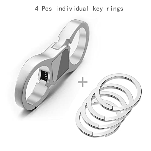 Idakekiy Key Chain Quick Release Spring with 4 Key Rings Heavy Duty Car Keychain Organizer for Men and Women (Silver) - Image 2