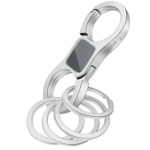 Idakekiy Key Chain Quick Release Spring with 4 Key Rings Heavy Duty Car Keychain Organizer for Men and Women (Silver) - Image 1