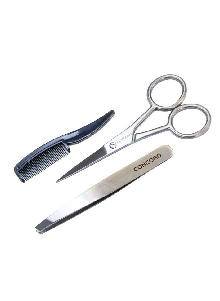 CONCORD Grooming Scissors for Men and Mustache Beard Comb Beard Grooming Trim Scissor Kit with Storage Bag / Silver  - Image 1
