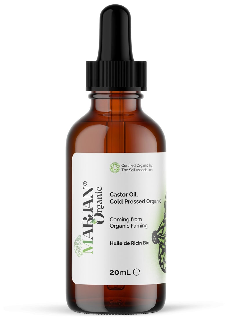 MARJAN ORGANIC Castor Oil (Castor Seed) 20ml - Certified Organic - 100% Pure Cold Pressed - Nourishing Hair, Skin & Nail Treatment - Eyelash & Eyebrow Growth Serum - Promotes Hair Growth & Conditions  - Image 1