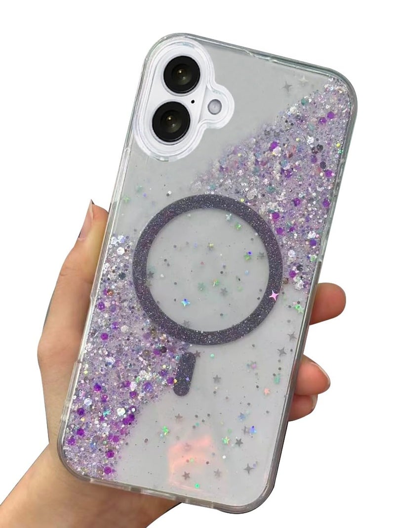 mobistyle Glitter Cover Case for iPhone 16 | 6.1-Inch Compatible with Mag-Safe, Shiny Cute Bling Sparkle for Women and Girls Phone Cover iPhone 16 (Purple) - Image 1