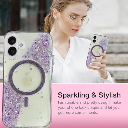 mobistyle Glitter Cover Case for iPhone 16 | 6.1-Inch Compatible with Mag-Safe, Shiny Cute Bling Sparkle for Women and Girls Phone Cover iPhone 16 (Purple) - Image 3