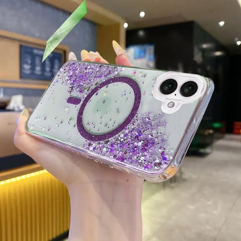 mobistyle Glitter Cover Case for iPhone 16 | 6.1-Inch Compatible with Mag-Safe, Shiny Cute Bling Sparkle for Women and Girls Phone Cover iPhone 16 (Purple) - Image 2