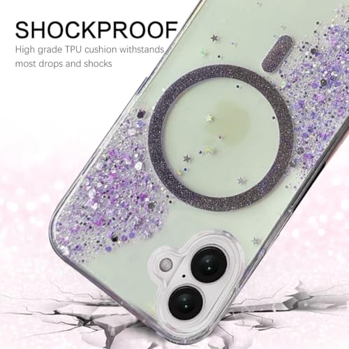 mobistyle Glitter Cover Case for iPhone 16 | 6.1-Inch Compatible with Mag-Safe, Shiny Cute Bling Sparkle for Women and Girls Phone Cover iPhone 16 (Purple) - Image 4