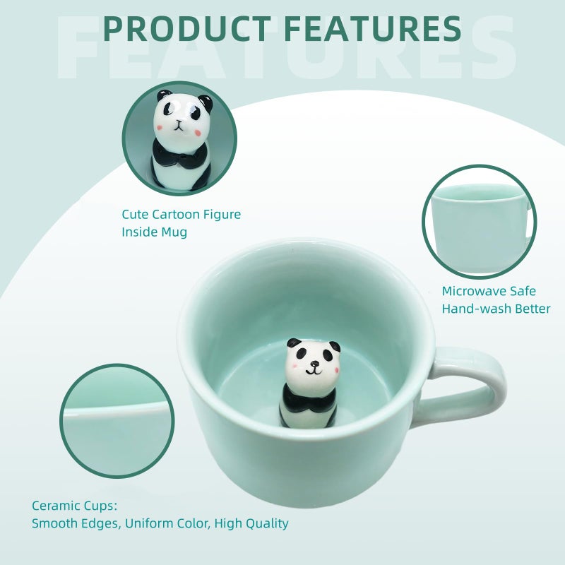 ZaH 3D Mug Animal Inside Cup Cartoon Ceramics Figurine Teacup for Boys Girls Kids Women Men Coffee Mug (8 oz Panda) - Image 3