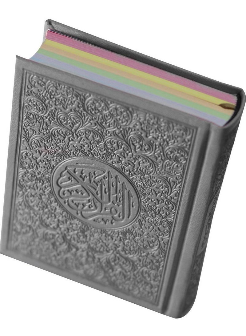 The Holy Quran, leather cover, with clear handwriting, and colored paper. Colored MUSFAF, clear handwritingSMALL SIZE10*7CM -gray - Image 1