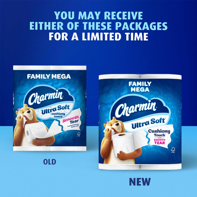 Charmin Ultra Soft Cushiony Touch Toilet Paper, 30 Family Mega = 153 Regular Rolls, 2-Ply, White - Image 2