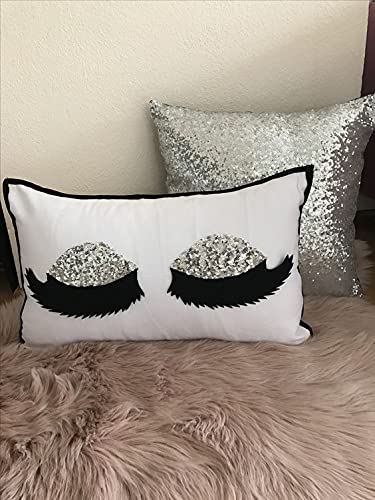 the purple tree Purple Tree Polyester Blend Cute Silver Sequin Eyelash Pillow - 12x18 Inches, Girly Cushion For Girls, Girl Room Decor - Image 2
