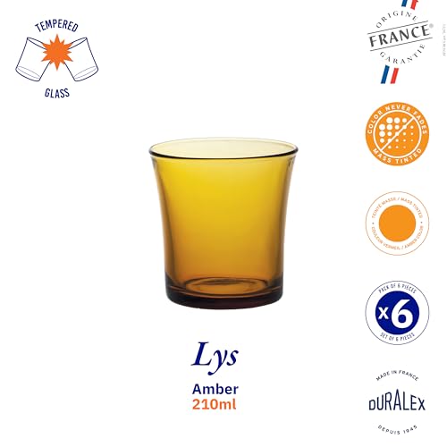 Duralex® LYS Amber 210 Ml Glasses Set of 6 Pcs - Drinking Glasses for- Water, Juice, Colddrink, Mojito, Cocktail, Tempered Glass, Perfect for Home, Restaurants and Parties - Image 5