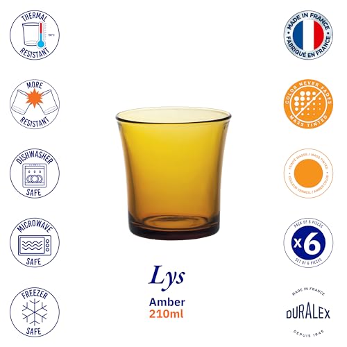 Duralex® LYS Amber 210 Ml Glasses Set of 6 Pcs - Drinking Glasses for- Water, Juice, Colddrink, Mojito, Cocktail, Tempered Glass, Perfect for Home, Restaurants and Parties - Image 3