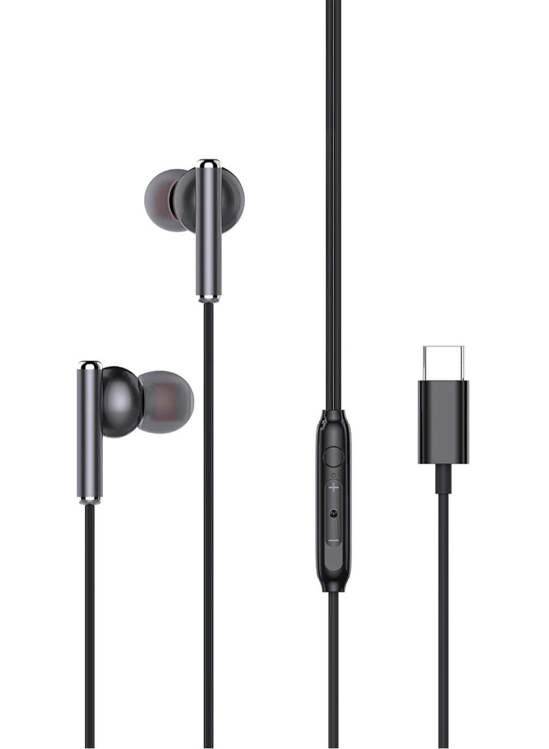 باوا سماعات Chords داخل الأذن مع موصل Type-C / خفيفة الوزن / تصميم مميز / طول الكابل 120 سم / التحكم في مستوى الصوت / ميكروفون / اتصال - أسود - Image 3