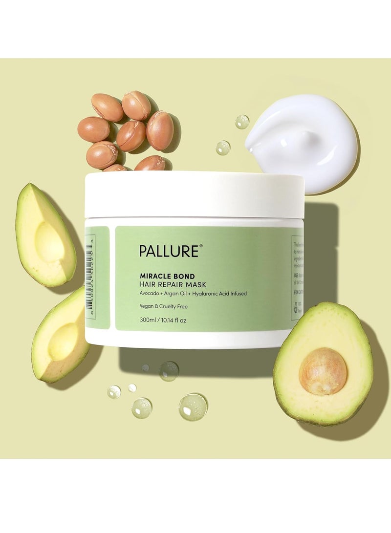 Pallure Miracle Bond Mask To Support Thicker, Voluminous, Fuller Looking Hair, Infused with Hyaluronic Acid, Biotin, Avocado and Argan Oil, 300 ml  - Image 1