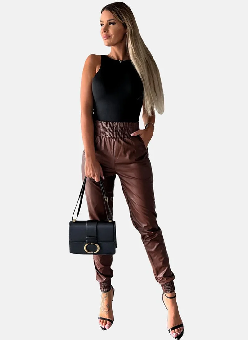 YUNIQEE Brown Plain Jogger Trouser