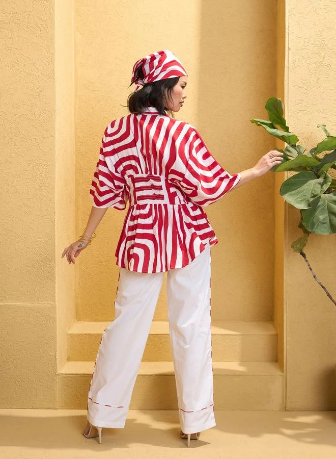 SASSAFRAS Sassafras Women Geometric Shirt and Solid Pants Co-Ords