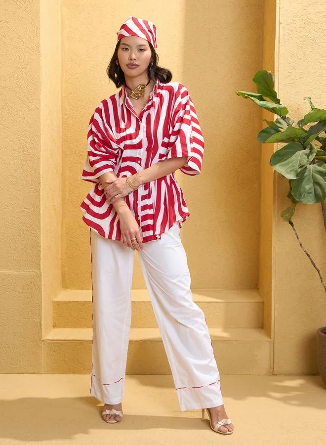SASSAFRAS Sassafras Women Geometric Shirt and Solid Pants Co-Ords
