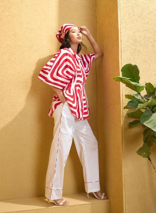 SASSAFRAS Sassafras Women Geometric Shirt and Solid Pants Co-Ords