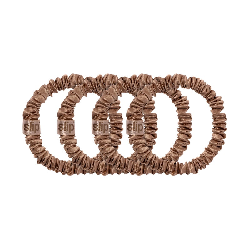 Slip Silk Skinny Scrunchies - Light Brown - Elastic Scrunchies Set (4 Scrunchies) - Image 2
