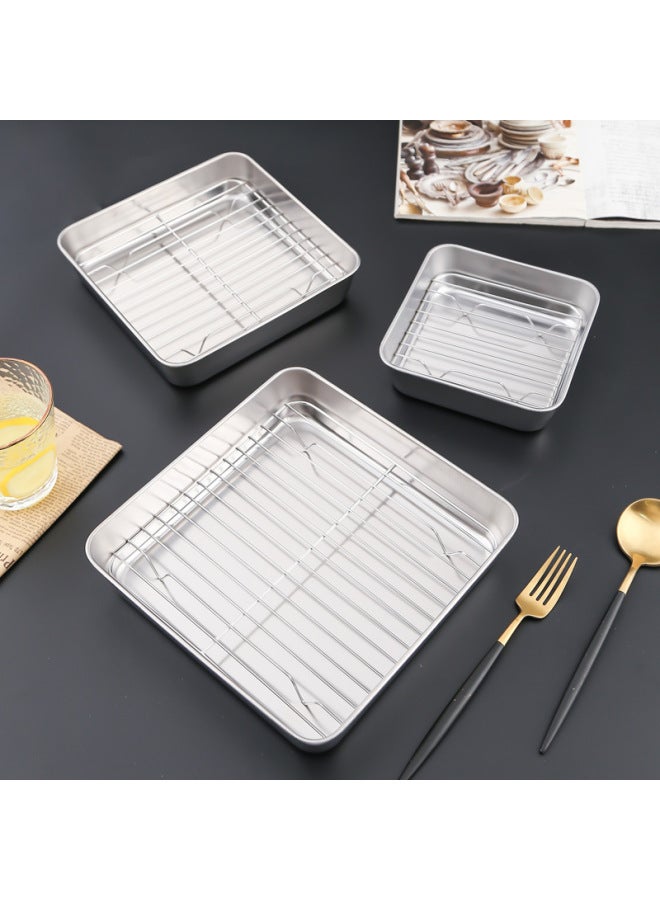 304 Stainless Steel Deepened Baking Tray Japanese Flat Bottom Hotel Tray Square Drain Tray With Lid Preservation Box-Specifications:304# Single Disc 15*15*5.0CM - Image 4