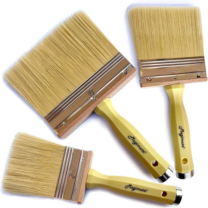 Magimate Paintbrush Set Large Stain Brushes Applying on Deck, Fence, Cabinet, Masonry, Floor and Walls, Soft Thick Bristle Brushes for Home and Outdoor,3 Inch 4 Inch 6 Inch Assorted, Pack of 3 - Image 1