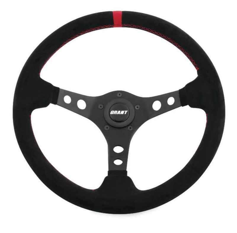 Grant 695 Suede Wrapped Racing Steering Wheel with Red Top Marker
