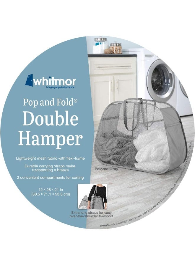 Whitmor Whitmor Pop and Fold Double Hamper, Paloma Gray - Image 3