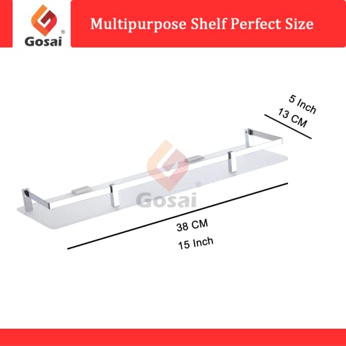 GOSAI Bathroom Accessories Acrylic + Stainless Steel Transparent - Matt Glass Shelf Bathroom Shelf | Kitchen Shelf 15 x 5 Inch Pack of 3 Pcs Set - Image 4