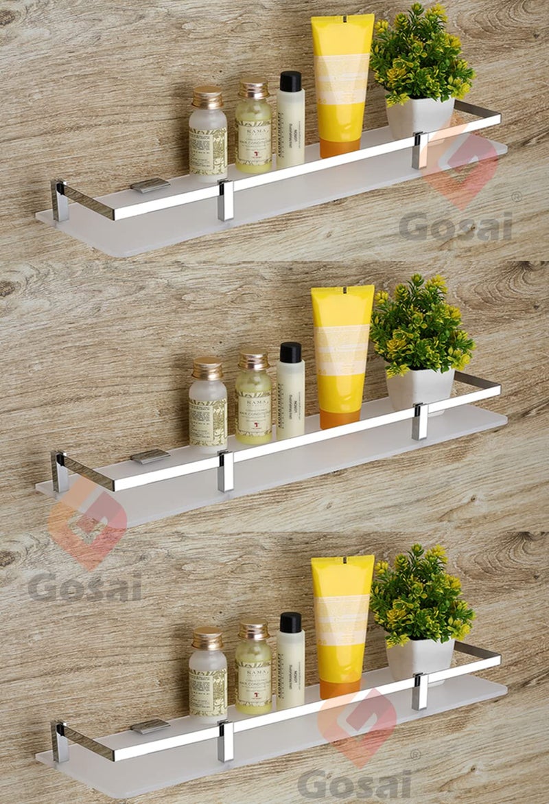 GOSAI Bathroom Accessories Acrylic + Stainless Steel Transparent - Matt Glass Shelf Bathroom Shelf | Kitchen Shelf 15 x 5 Inch Pack of 3 Pcs Set - Image 1