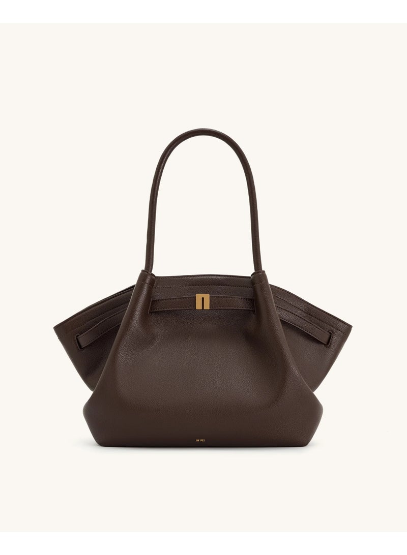 JW PEI Hana Medium Tote Bag Vegan Leather Work Shoulder Handbag - Dark Brown - Image 1