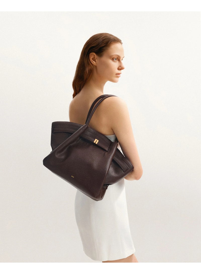 JW PEI Hana Medium Tote Bag Vegan Leather Work Shoulder Handbag - Dark Brown - Image 5