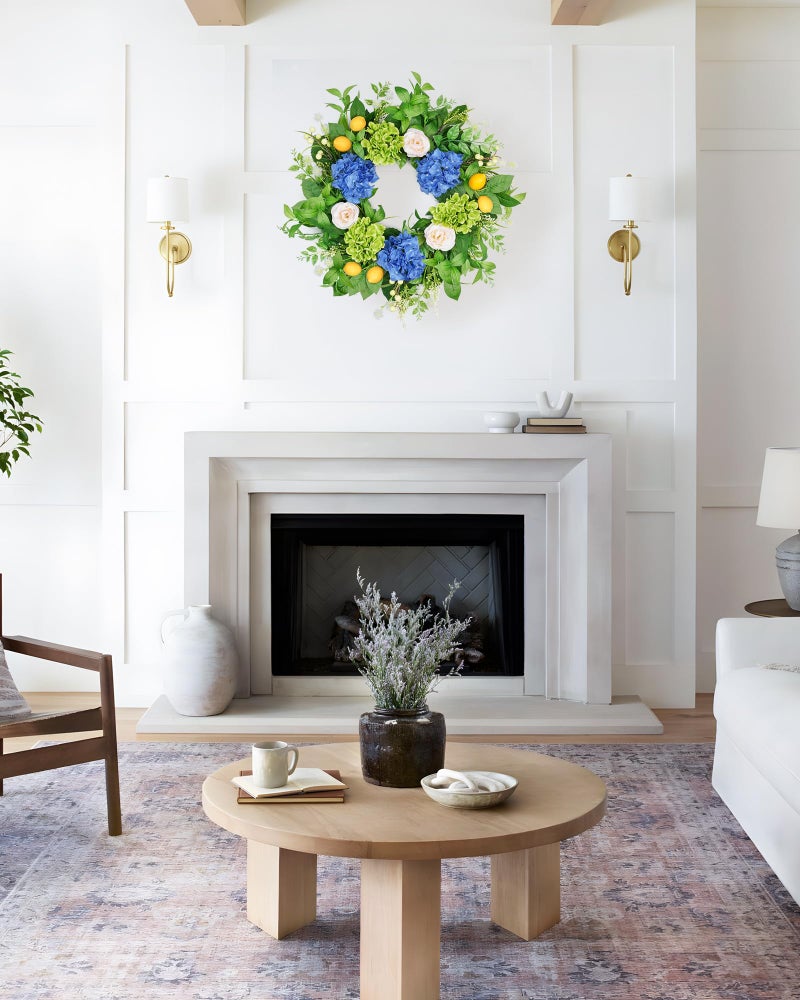 Vlorart 24â€ Spring Summer Wreaths for Front Door,Porch,Window-Large Artificial Hydrangea & Lemon Outdoor Wreath for Home,Farmhouse,Wedding Decor-Outside All Seasons - Image 5
