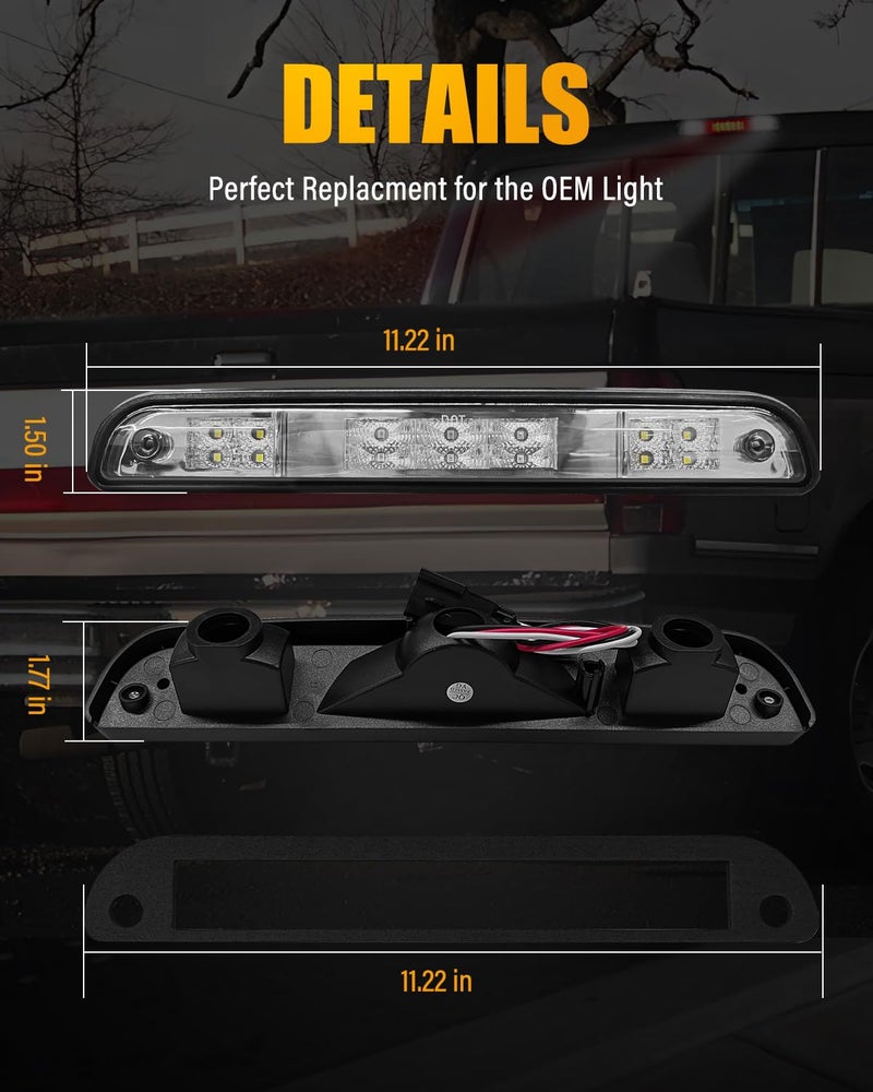 LESAUCE 2025 Upgraded Third Brake Light Smoked Compatible with 1992-1997 Ford F150 F250 F350 Bronco 3rd Brake lights, Rear Cab Brake Light, High Mount Brake Light with Seal Gasket, IP68 Waterprooof - Image 5