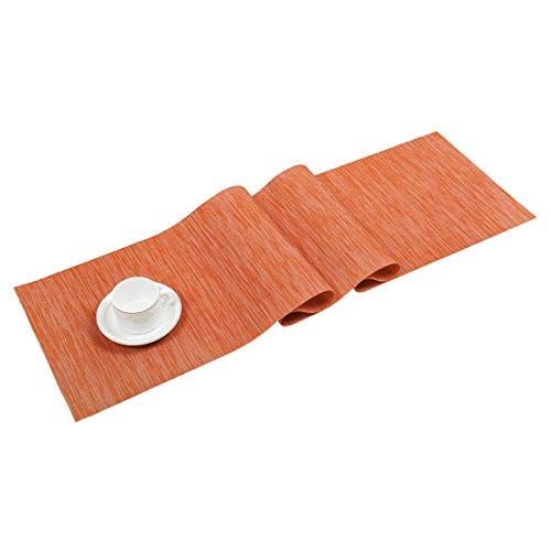 SHACOS Woven Vinyl Table Runner Indoor Outdoor 12x71 inch Kitchen Dining Table Runners Wipe Clean Washable PVC Table Runner Orange