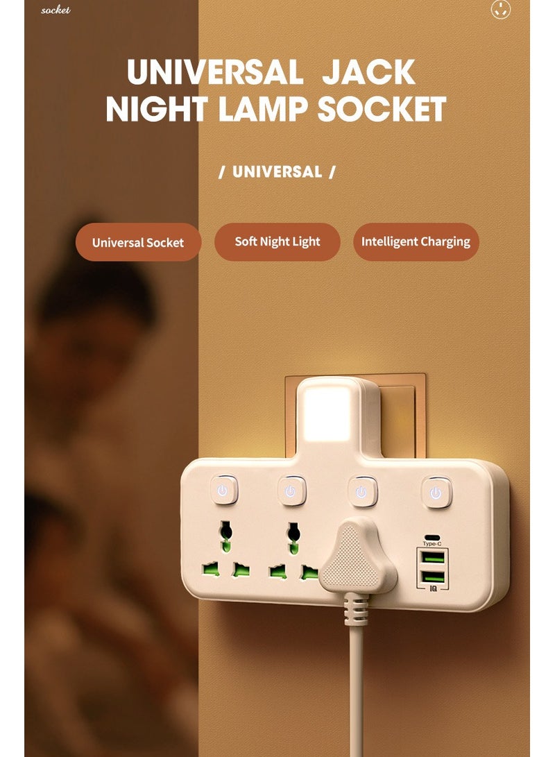 UK Standard Plug  Sockets Power Adapter Multi-Plug Extension Socket  Wall-mounted Independent Switch Power Socket With 3 Sockets  2 USB Ports And 1 Type C White - Image 5