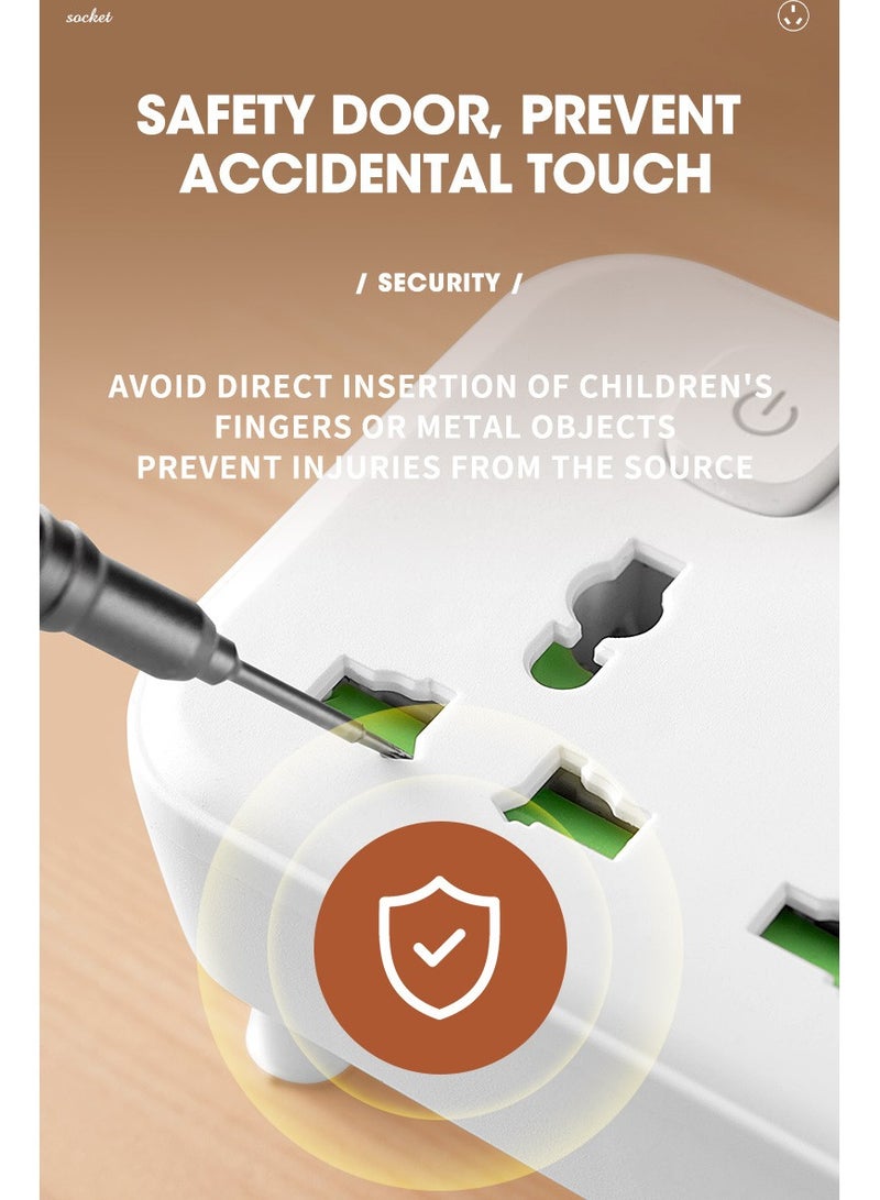 UK Standard Plug  Sockets Power Adapter Multi-Plug Extension Socket  Wall-mounted Independent Switch Power Socket With 3 Sockets  2 USB Ports And 1 Type C White - Image 3