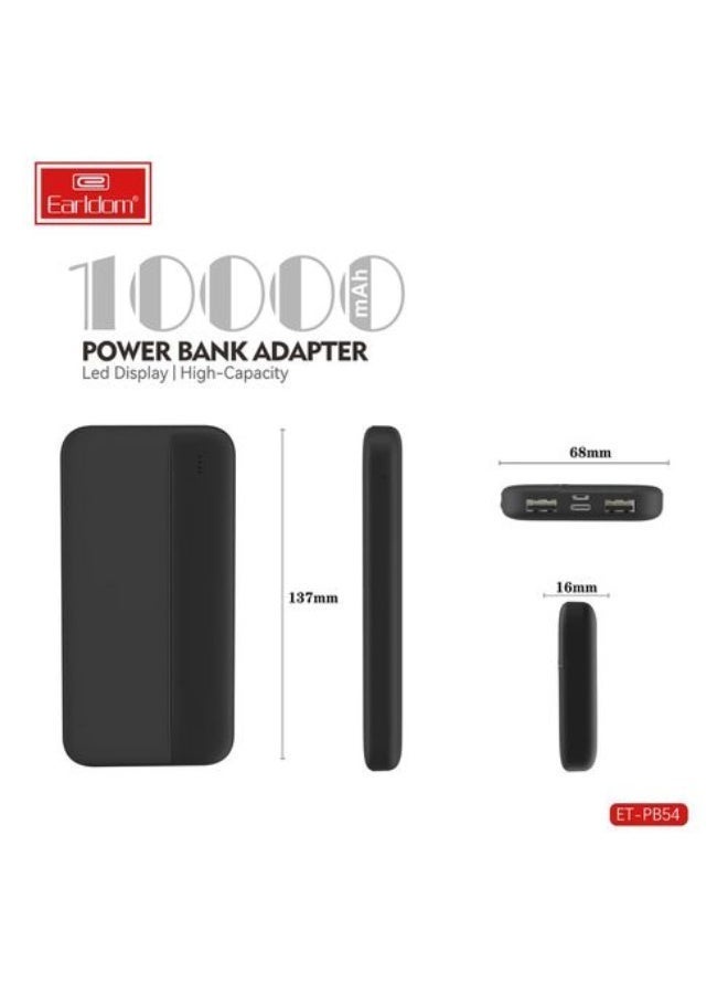 باور بانك بسعة 10000 مللي أمبير مع مخرج USB وشحن سريع، أسود - PB54 - Image 2