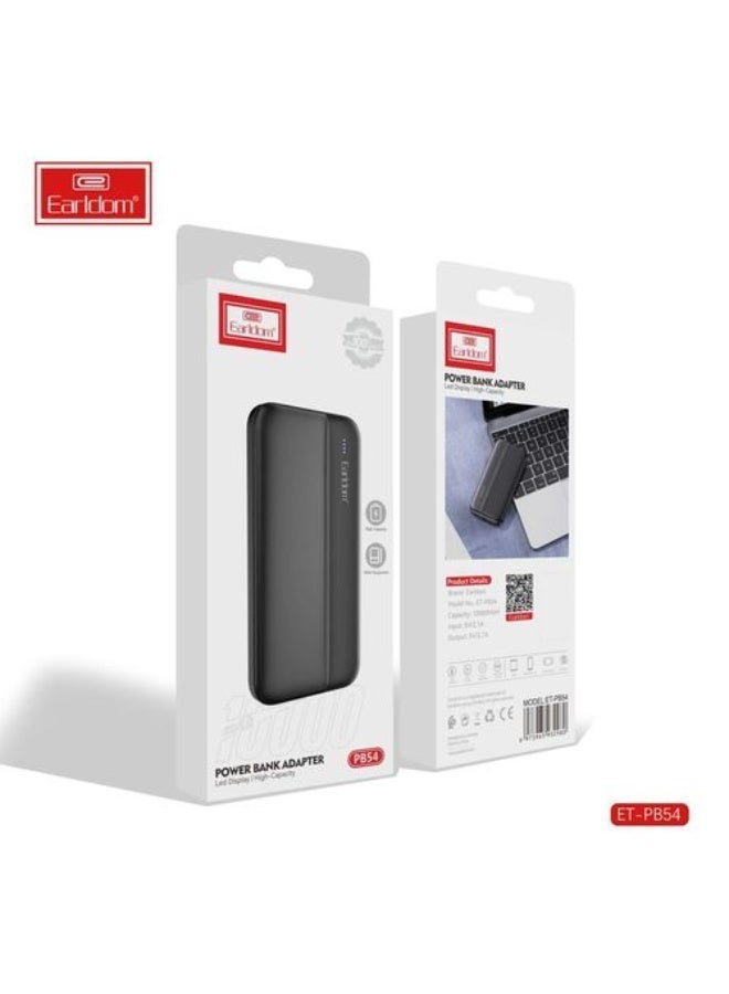 باور بانك بسعة 10000 مللي أمبير مع مخرج USB وشحن سريع، أسود - PB54 - Image 1