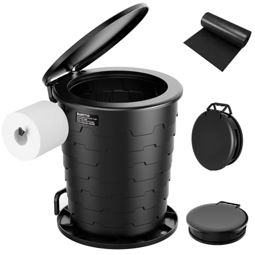 PAHTTO Camp Toilet for Adults, Retractable Portable Travel Toilet for Camping with Paper Holder and Lid, Porta Potty Adjustable Height for Travel, Car, RV, Road Trips, baos portatiles para adultos - Image 1