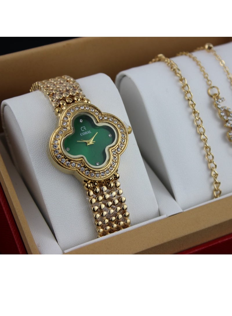 Coral A women's watch set consisting of a Van Cleef watch and a bracelet set 
