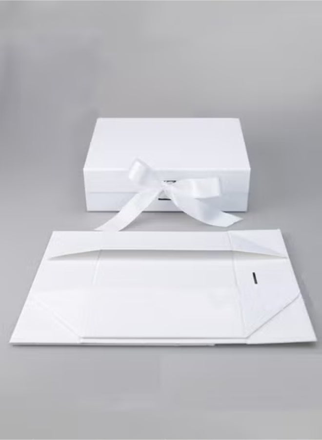 MANBO White Magnetic Gift Box with Ribbon, Foldable Lid, One-Step Easy Assembly, Gift Packaging Box 23×17×7 cm / 9.06×6.69×2.76 inch - Image 3