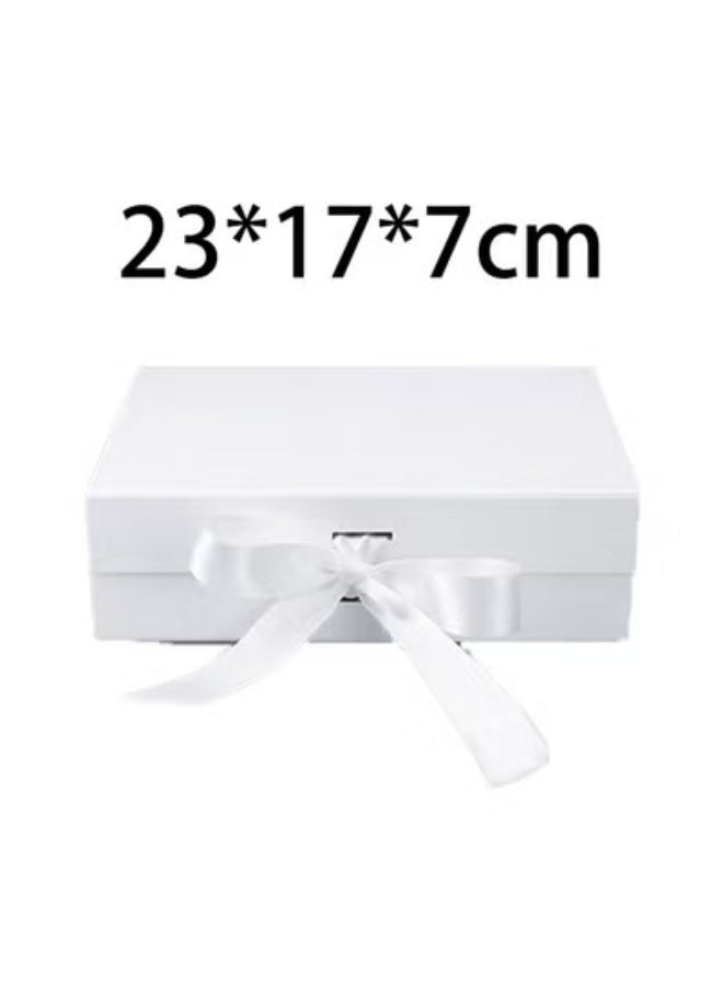 MANBO White Magnetic Gift Box with Ribbon, Foldable Lid, One-Step Easy Assembly, Gift Packaging Box 23×17×7 cm / 9.06×6.69×2.76 inch - Image 1