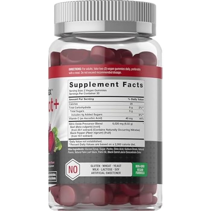 Horbäach Nitric Oxide Beet Root Gummies | 60 Count | with Nitrates | Strawberry Flavor | Vegan, Non-GMO, Gluten Free Supplement - Image 2