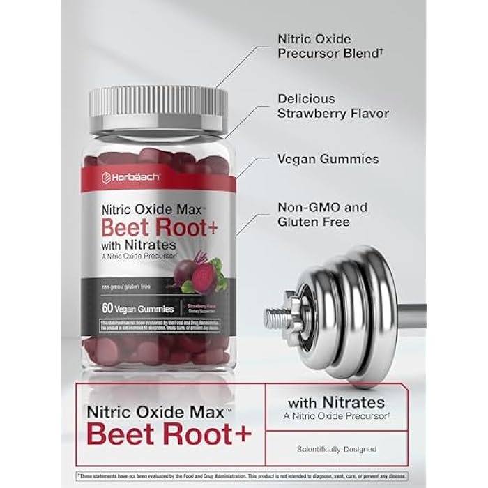 Horbäach Nitric Oxide Beet Root Gummies | 60 Count | with Nitrates | Strawberry Flavor | Vegan, Non-GMO, Gluten Free Supplement - Image 4