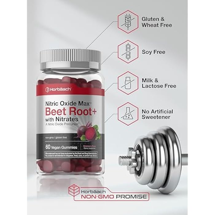 Horbäach Nitric Oxide Beet Root Gummies | 60 Count | with Nitrates | Strawberry Flavor | Vegan, Non-GMO, Gluten Free Supplement - Image 5