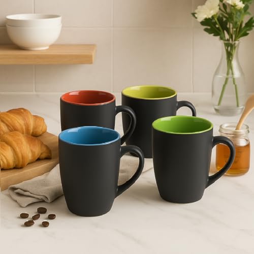 KITTENS “ColorPop” Ceramic Coffee Mug Set of 4 – 330ml Handpainted Stoneware Mugs with Vibrant Glazed Interior, Food Grade, Microwave & Dishwasher Safe, Gift for Birthdays & Daily Coffee Moments - Image 1