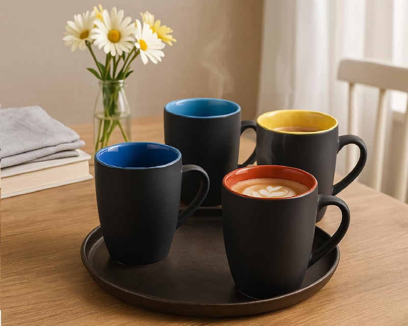 KITTENS “ColorPop” Ceramic Coffee Mug Set of 4 – 330ml Handpainted Stoneware Mugs with Vibrant Glazed Interior, Food Grade, Microwave & Dishwasher Safe, Gift for Birthdays & Daily Coffee Moments - Image 5