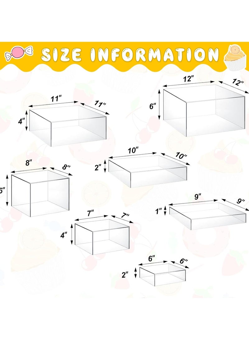 TPGP 7 Pcs Acrylic Display Box Acrylic Cube 5 Sided Acrylic Box with Hollow Bottom Food Risers for Buffet Table Nesting Acrylic Stands for Display Storage, Square, 7 Size (Clear) - Image 2